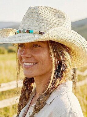 Straw Cowboy Hat with Stone & Woods Beads